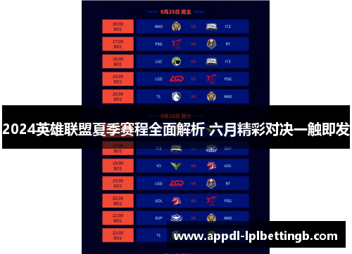 2024英雄联盟夏季赛程全面解析 六月精彩对决一触即发